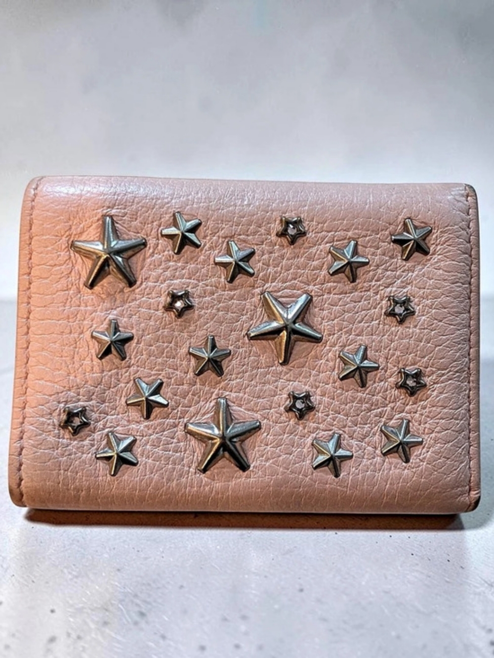 Jimmy Choo Nemo Pink Leather Crystal Star Studded Trifold Wallet